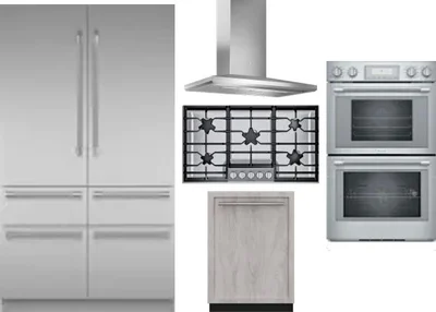 5 Piece Package Includes Refrigerator, Cooktop, Wall Oven, Hood And Dishwasher