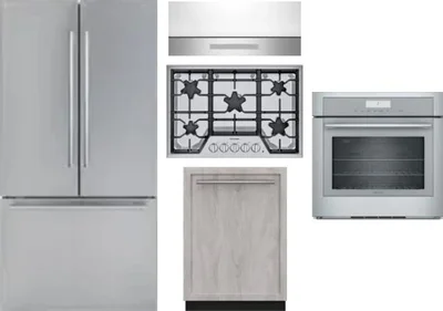 5 Piece Package Includes Refrigerator, Cooktop, Wall Oven, Hood And Dishwasher