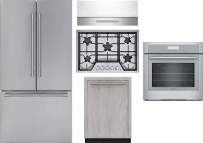 5 Piece Package Includes Refrigerator, Cooktop, Wall Oven, Hood And Dishwasher