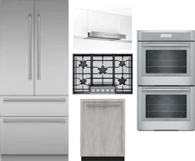 5 Piece Package Includes Refrigerator, Cooktop, Wall Oven, Hood And Dishwasher