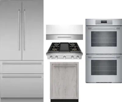 5 Piece Package Includes Refrigerator, Cooktop, Wall Oven, Hood And Dishwasher