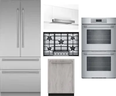 5 Piece Package Includes Refrigerator, Cooktop, Wall Oven, Hood And Dishwasher