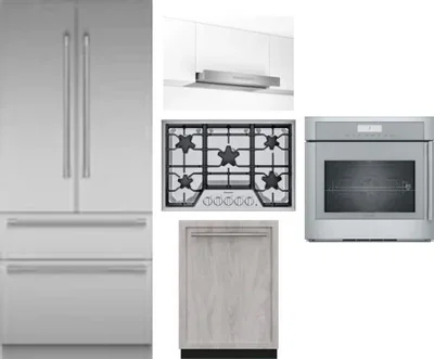 5 Piece Package Includes Refrigerator, Cooktop, Wall Oven, Hood And Dishwasher