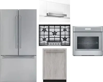 5 Piece Package Includes Refrigerator, Cooktop, Wall Oven, Hood And Dishwasher