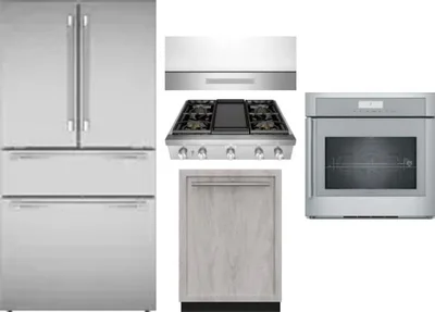 5 Piece Package Includes Refrigerator, Cooktop, Wall Oven, Hood And Dishwasher