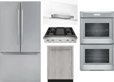 5 Piece Package Includes Refrigerator, Cooktop, Wall Oven, Hood And Dishwasher