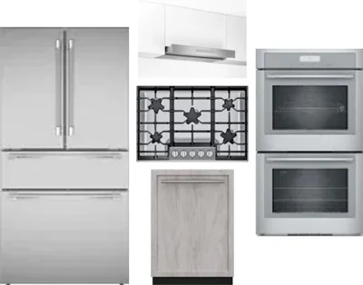 5 Piece Package Includes Refrigerator, Cooktop, Wall Oven, Hood And Dishwasher