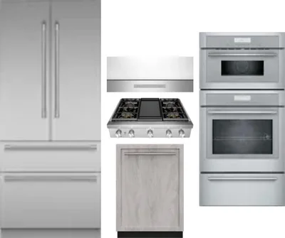 5 Piece Package Includes Refrigerator, Cooktop, Wall Oven, Hood And Dishwasher