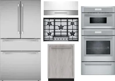5 Piece Package Includes Refrigerator, Cooktop, Wall Oven, Hood And Dishwasher
