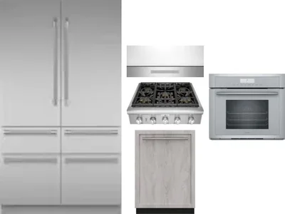 5 Piece Package Includes Refrigerator, Cooktop, Wall Oven, Hood And Dishwasher