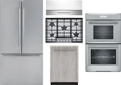 5 Piece Package Includes Refrigerator, Cooktop, Wall Oven, Hood And Dishwasher