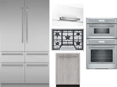 5 Piece Package Includes Refrigerator, Cooktop, Wall Oven, Hood And Dishwasher