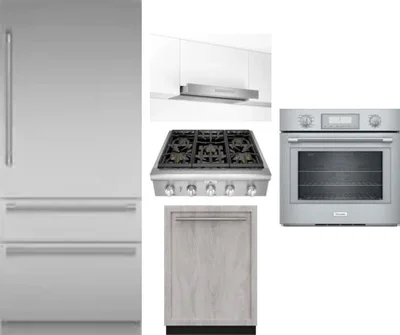 5 Piece Package Includes Refrigerator, Cooktop, Wall Oven, Hood And Dishwasher
