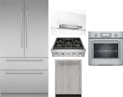 5 Piece Package Includes Refrigerator, Cooktop, Wall Oven, Hood And Dishwasher
