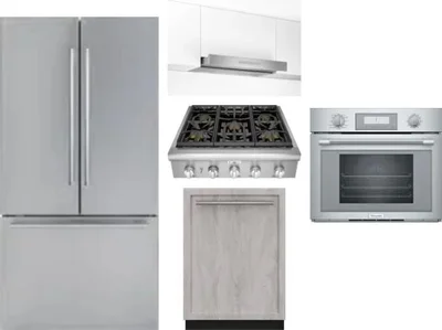 5 Piece Package Includes Refrigerator, Cooktop, Wall Oven, Hood And Dishwasher
