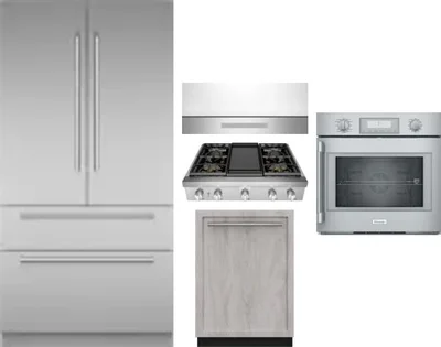 5 Piece Package Includes Refrigerator, Cooktop, Wall Oven, Hood And Dishwasher