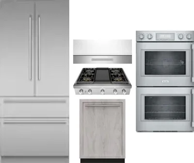 5 Piece Package Includes Refrigerator, Cooktop, Wall Oven, Hood And Dishwasher