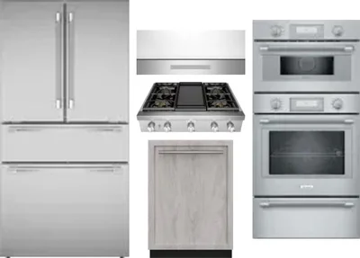 5 Piece Package Includes Refrigerator, Cooktop, Wall Oven, Hood And Dishwasher