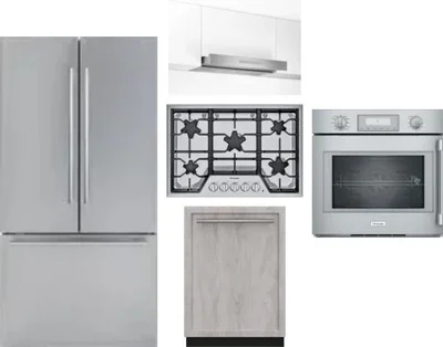 5 Piece Package Includes Refrigerator, Cooktop, Wall Oven, Hood And Dishwasher