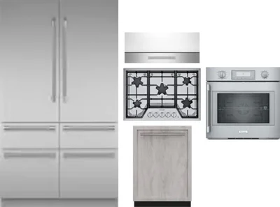5 Piece Package Includes Refrigerator, Cooktop, Wall Oven, Hood And Dishwasher