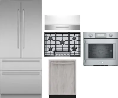 5 Piece Package Includes Refrigerator, Cooktop, Wall Oven, Hood And Dishwasher