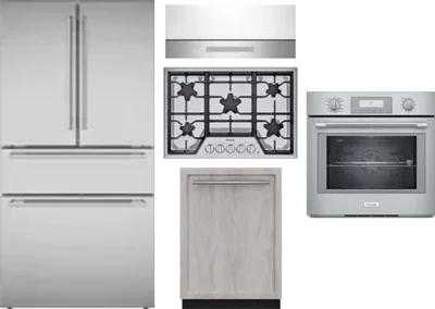 5 Piece Package Includes Refrigerator, Cooktop, Wall Oven, Hood And Dishwasher