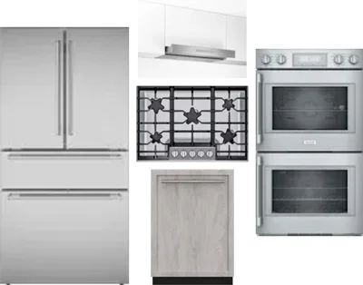 5 Piece Package Includes Refrigerator, Cooktop, Wall Oven, Hood And Dishwasher