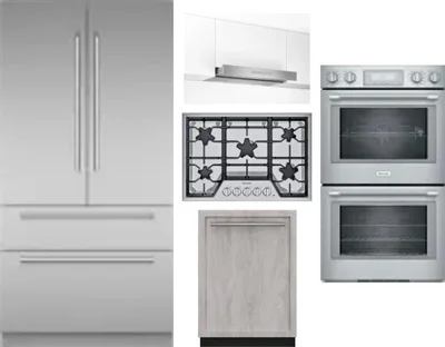 5 Piece Package Includes Refrigerator, Cooktop, Wall Oven, Hood And Dishwasher