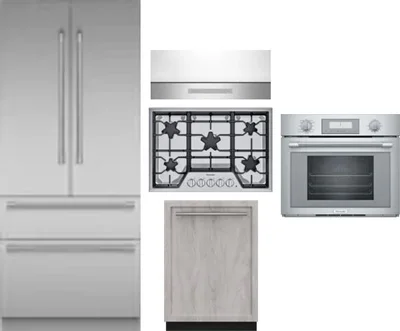 5 Piece Package Includes Refrigerator, Cooktop, Wall Oven, Hood And Dishwasher