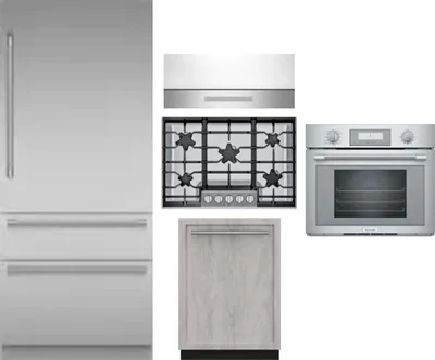 5 Piece Package Includes Refrigerator, Cooktop, Wall Oven, Hood And Dishwasher
