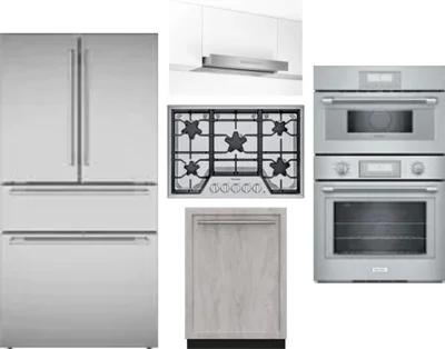 5 Piece Package Includes Refrigerator, Cooktop, Wall Oven, Hood And Dishwasher