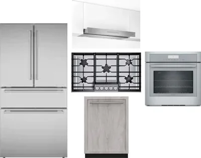 5 Piece Package Includes Refrigerator, Cooktop, Wall Oven, Hood And Dishwasher
