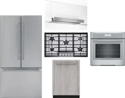 5 Piece Package Includes Refrigerator, Cooktop, Wall Oven, Hood And Dishwasher
