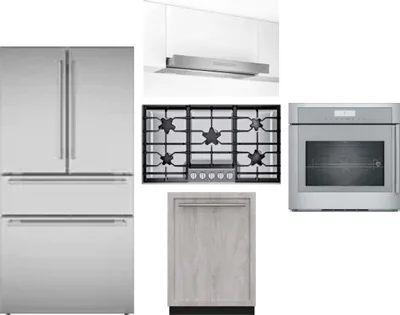 5 Piece Package Includes Refrigerator, Cooktop, Wall Oven, Hood And Dishwasher