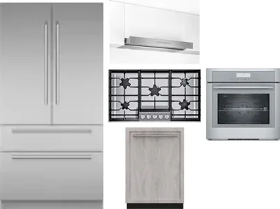 5 Piece Package Includes Refrigerator, Cooktop, Wall Oven, Hood And Dishwasher