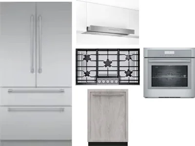 5 Piece Package Includes Refrigerator, Cooktop, Wall Oven, Hood And Dishwasher
