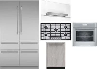 5 Piece Package Includes Refrigerator, Cooktop, Wall Oven, Hood And Dishwasher