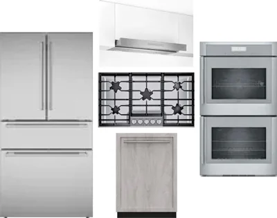 5 Piece Package Includes Refrigerator, Cooktop, Wall Oven, Hood And Dishwasher