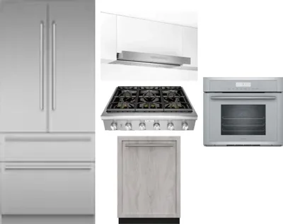5 Piece Package Includes Refrigerator, Cooktop, Wall Oven, Hood And Dishwasher