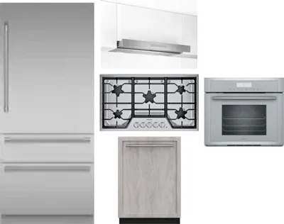 5 Piece Package Includes Refrigerator, Cooktop, Wall Oven, Hood And Dishwasher