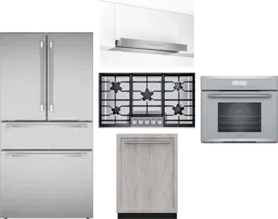 5 Piece Package Includes Refrigerator, Cooktop, Wall Oven, Hood And Dishwasher