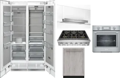 6 Piece Package Includes Refrigerator, Freezer, Cooktop, Wall Oven, Hood And Dishwasher