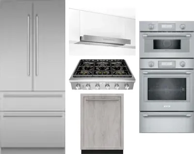 5 Piece Package Includes Refrigerator, Cooktop, Wall Oven, Hood And Dishwasher