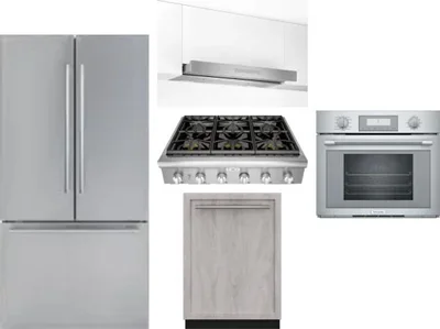 5 Piece Package Includes Refrigerator, Cooktop, Wall Oven, Hood And Dishwasher