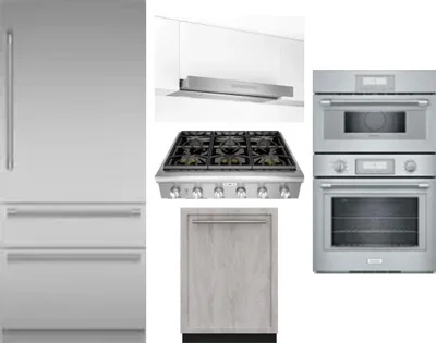 5 Piece Package Includes Refrigerator, Cooktop, Wall Oven, Hood And Dishwasher