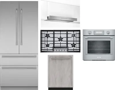 5 Piece Package Includes Refrigerator, Cooktop, Wall Oven, Hood And Dishwasher