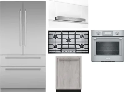 5 Piece Package Includes Refrigerator, Cooktop, Wall Oven, Hood And Dishwasher