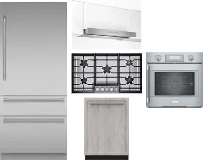 5 Piece Package Includes Refrigerator, Cooktop, Wall Oven, Hood And Dishwasher