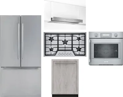 5 Piece Package Includes Refrigerator, Cooktop, Wall Oven, Hood And Dishwasher