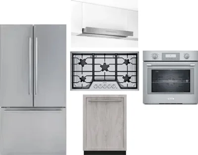 5 Piece Package Includes Refrigerator, Cooktop, Wall Oven, Hood And Dishwasher